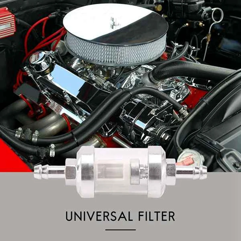 AU05 -2Pcs Universal Chrome Fuel Petrol Crude Oil Engine Inline Filter 5/16  Inch 8Mm Silver For Motorcycles