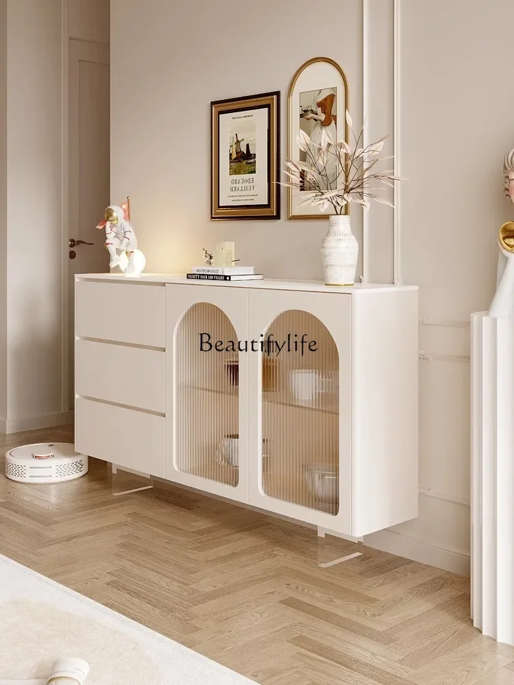 

01**French Cream Wind Suspension Side Cabinet Modern Simple Ultra-thin Solid Wood Entrance Cabinet