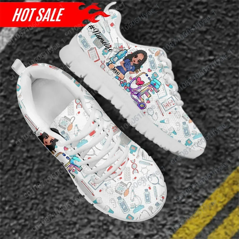 Cute Cartoon Nurse Shoes Paramedic Nursing Shoe for Women Female Running Sneakers Light Mesh Flats Girls Footwear