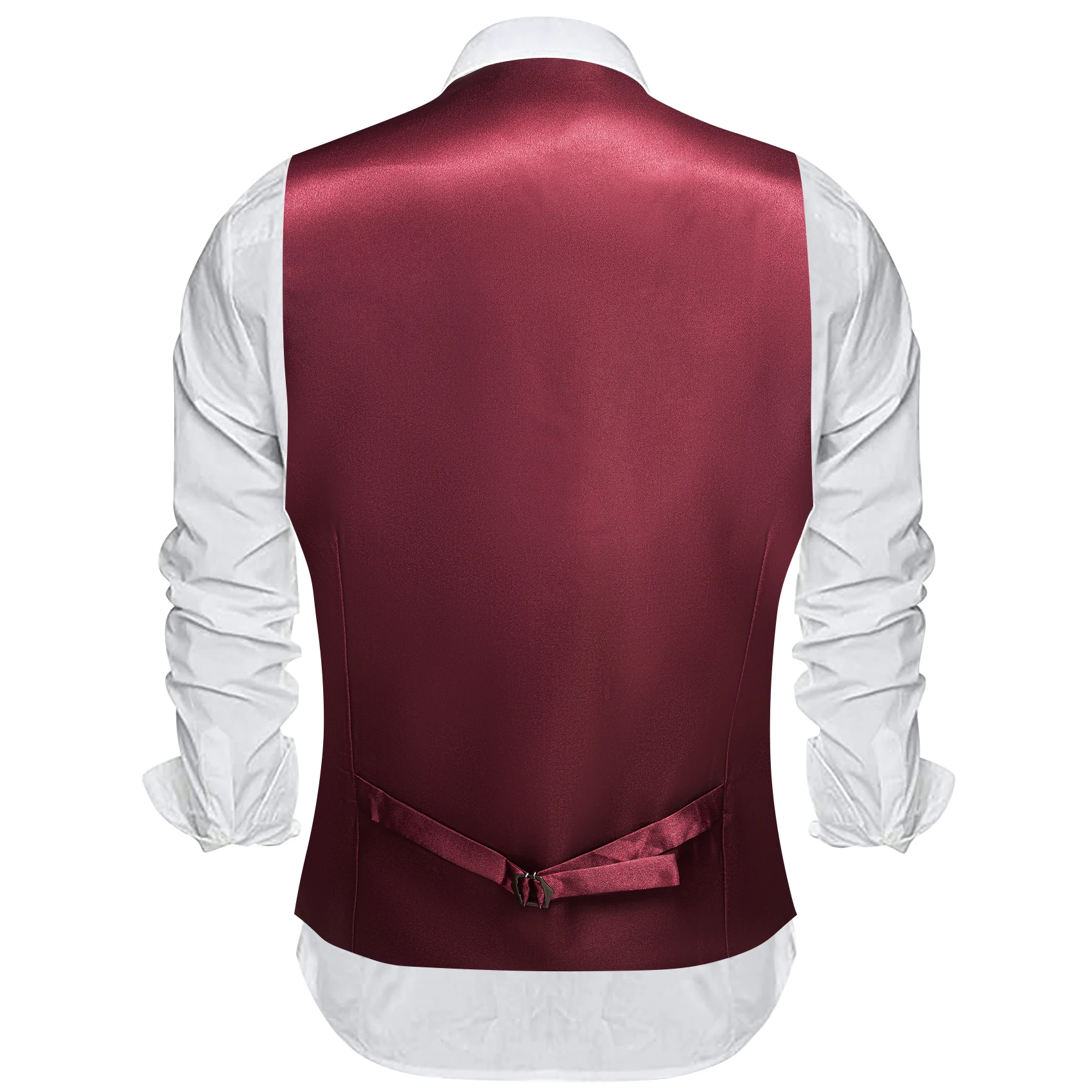 Chaleco de lujo para hombre, chaqueta sin mangas de satén de seda color rojo sólido burdeos, ajustado, para boda, fiesta Formal, negocios, Barry Wang