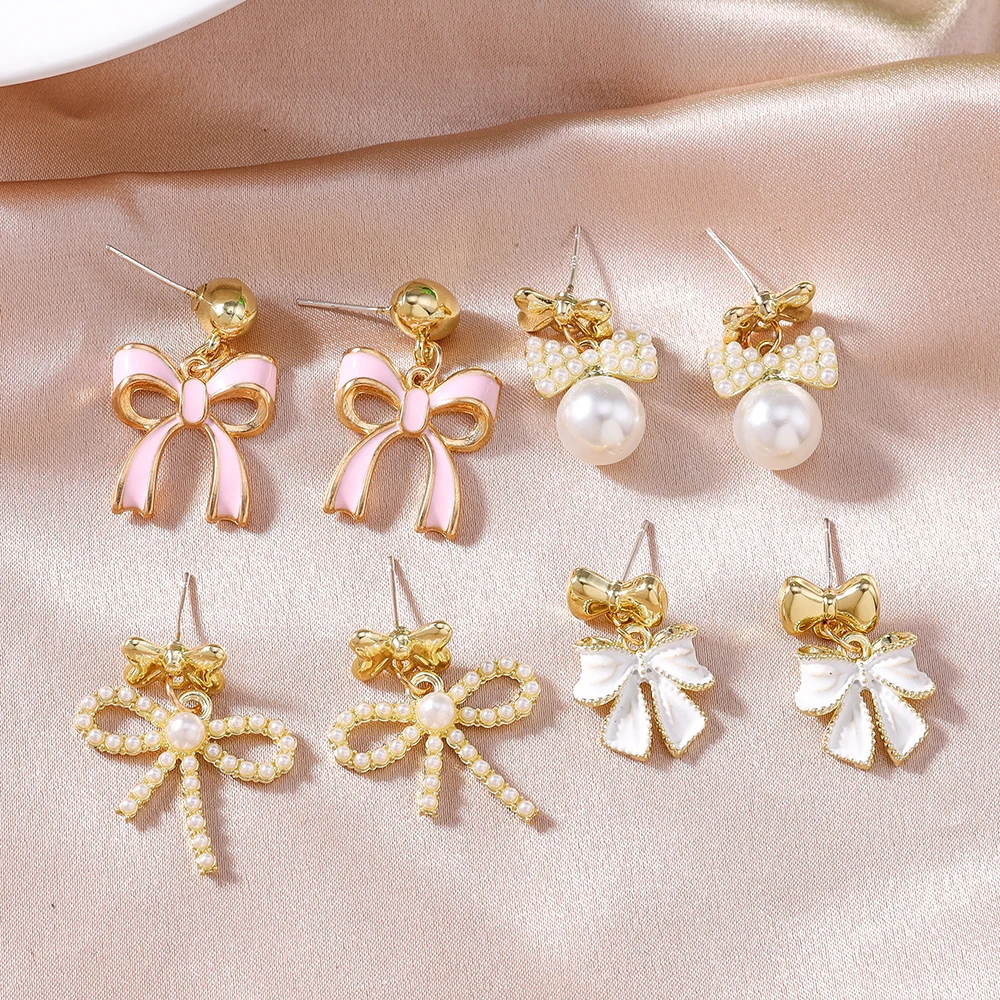 

Aihua Elegant Luxury Pearls Bowknot Stud Earrings for Women Temperament Pearl Dangle Earring Girls Party Wedding Jewelry Gifts