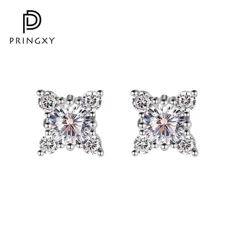 

PRINGXY 925 Sterling Silver Plated 18K Gold Square High Carbon Diamond Earrings For Women Fine Luxury Jewelry Wedding Dinner