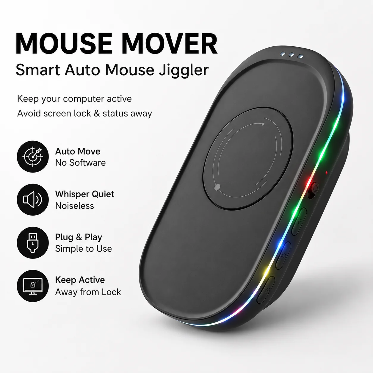 Mouse Jiggler Automatic Mouse Mover USB Virtual Mouse Movement Simulator Anti Sleep Prevent Computer Lock Screen for PC Laptop