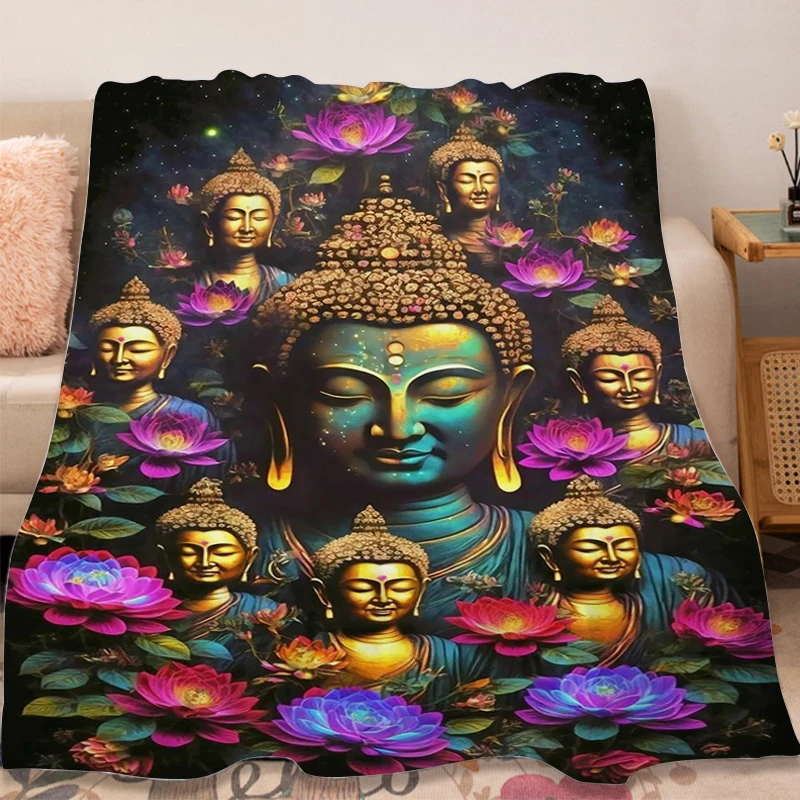 

Buddha Sakyamuni Flannel Blanket Sofa Winter Microfiber Bedding Warm Bed Fleece Camping Custom Nap Fluffy Soft Blanket King Size