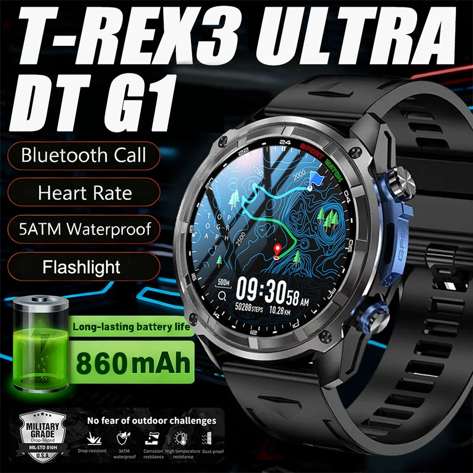 

T-Rex3 Series Ultra 860mAh Battery Smart Watch GPS Track Compass IP69K Waterproof Sports tracker Outdoors Military Smart Watch