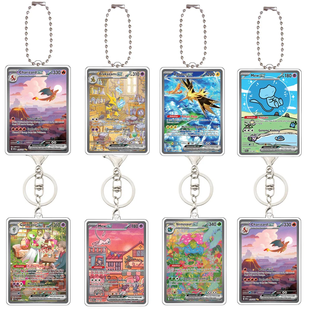 Pokemon Anime Charizard Mew Venusaur Zapdos Gardevoir Alakazam Diy Game Card Shape Acrylic Keychain Pendant Decoration 5Cm