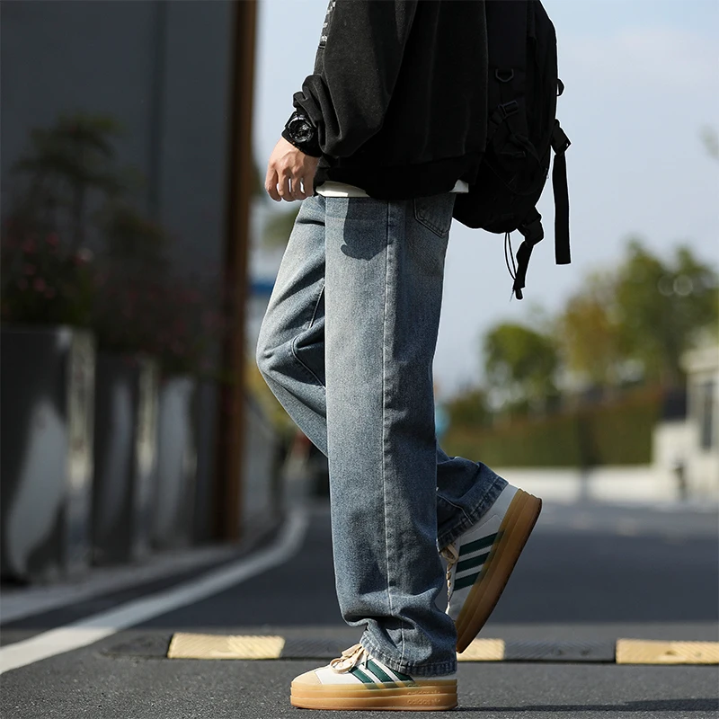 

Новинка 2024 года, мужские мешковатые повседневные джинсы, мужские уличные прямые джинсовые брюки, американские классические осенние повседневные длинные брюки в стиле ретро
