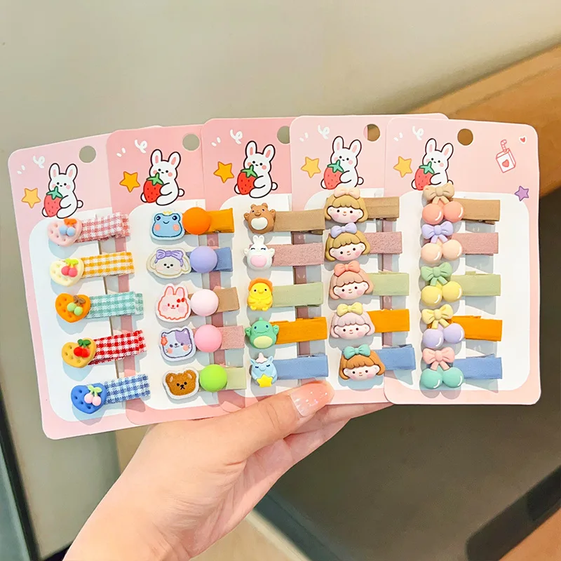Nuevo Set de 5 Pinzas para el Cabello Infantiles con Diseño de Dibujos Animados 2026, Pinzas de Cierre a Presión para Bebés y Niñas Pequeñas, con Forma de Conejo, Oso y Frutas, que No Dañan el Cabello, Regalo Kawaii