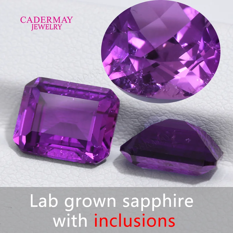 

Natural Cutting Lab Sapphire Inclusions 5x7mm-10x12mm Emerald Cut Violet Purple Synthetic Sapphire for Diy Making Jewelry