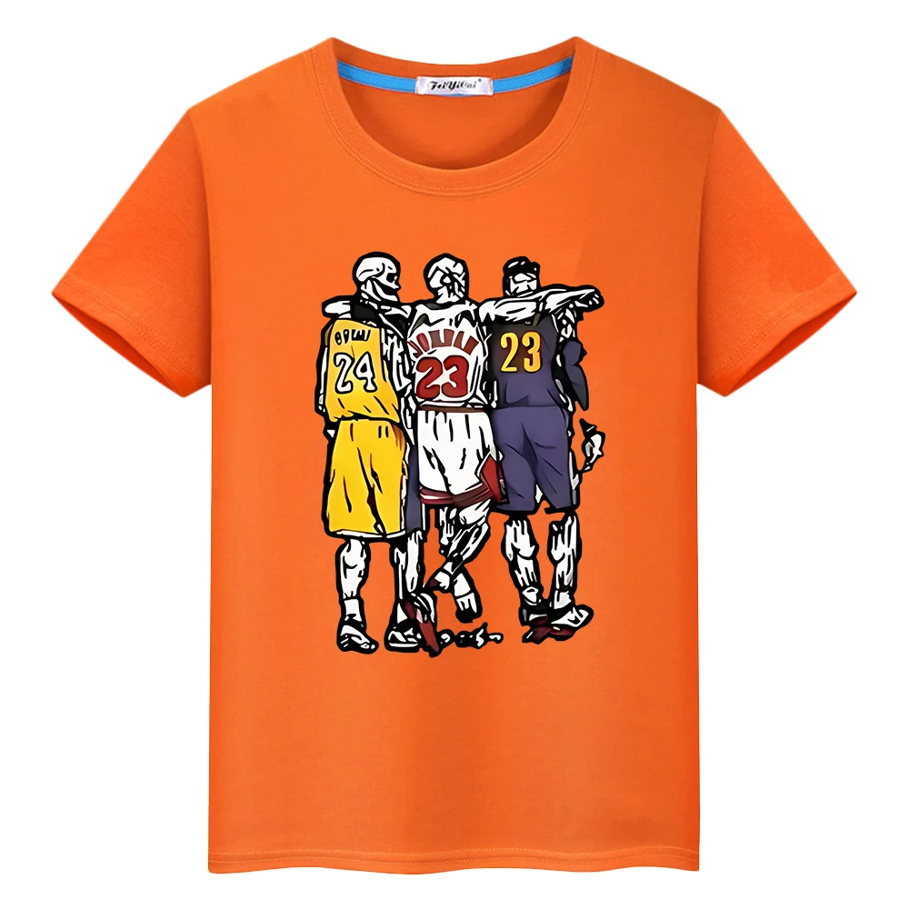 Basketball Print 100%Cotton Summer T-shirt  boy Short anime Tees y2k one piece pride tshirt Kawaii Tops kids clothes girls gift