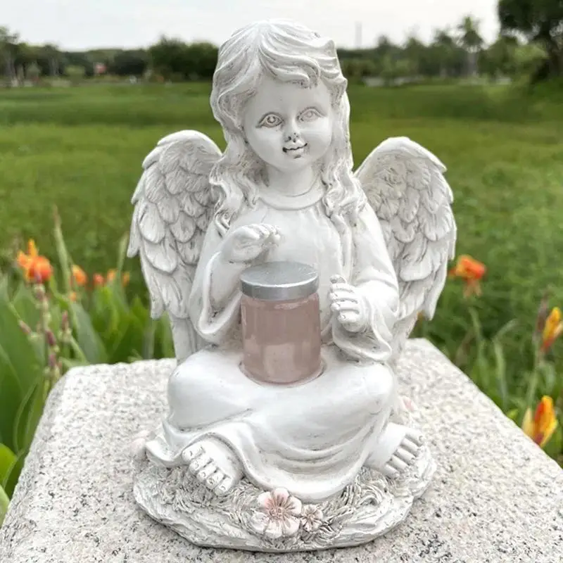 

1 Pcs Cute Boys Girls Sculpture Solar Garden Courtyard Decoration European Style Angel Statue Home Decoration Crafts