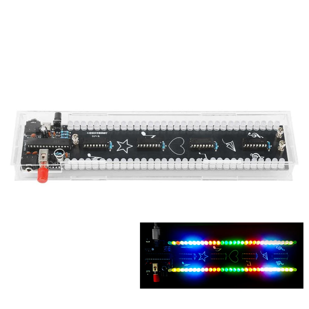 DC5V 32 Segment Music Spectrum Rhythm Light DIY Sound Control Level LED Electronic Welding Practice Production DIY Kit
