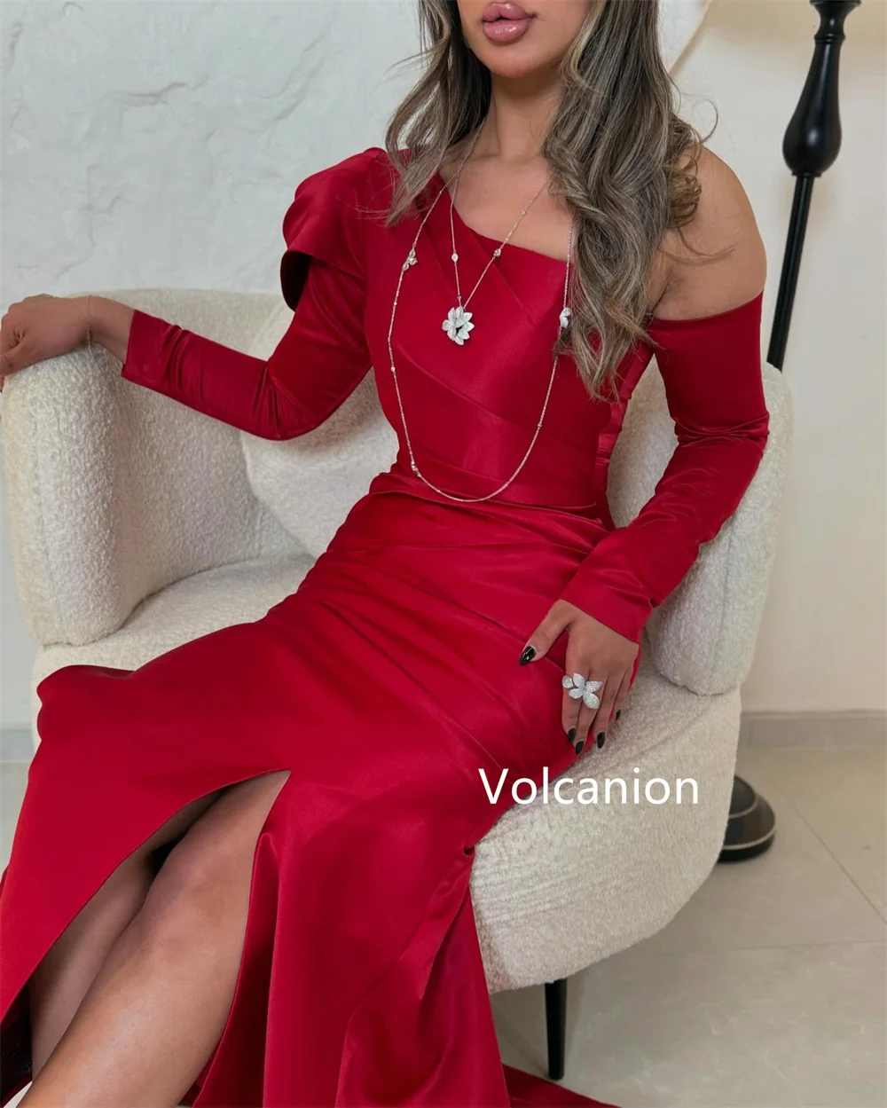 Charmeuse – robe longue sirène à volants, asymétrique épaule dénudée, personnalisée, sur mesure, pour occasions, fête, élégante, Simple, haute qualité