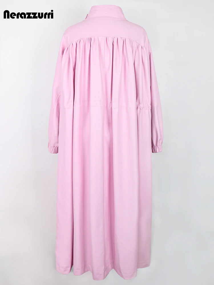 Nerazzurri-gabardina de cuero sintético para mujer, abrigo largo de gran tamaño, Color rosa y negro, ropa de diseñador de lujo, primavera y otoño, 2024