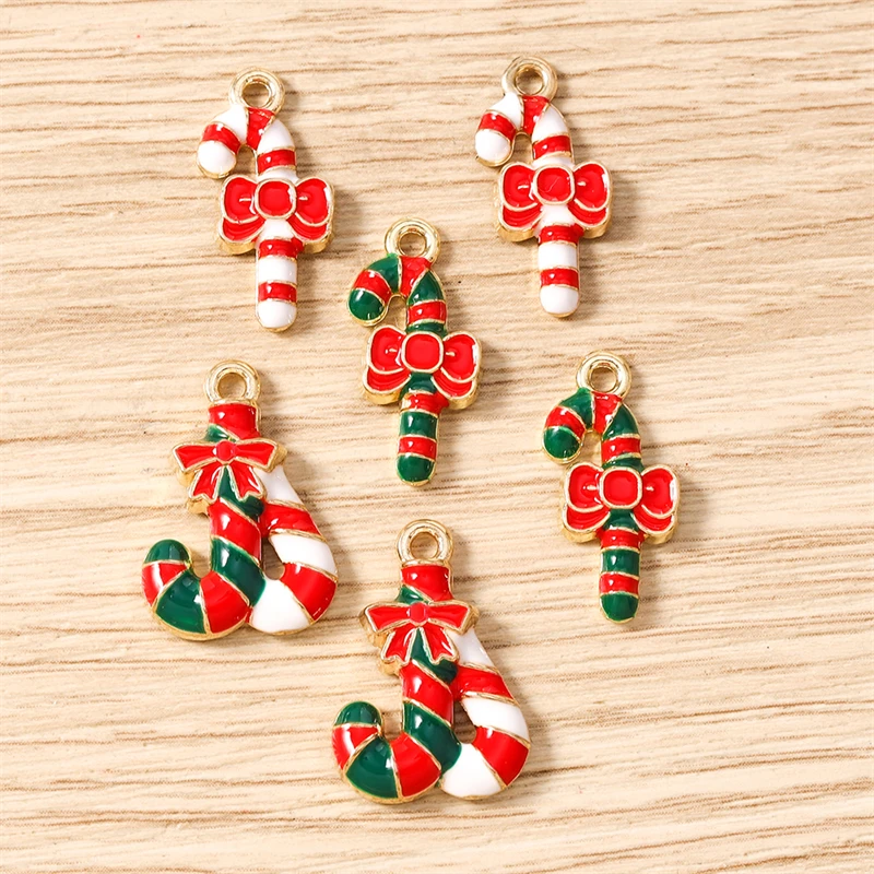 10 Stück Niedliche Emaille-Weihnachtsstock-Anhänger für Schmuckherstellung, Neujahrs-Ohrhänger, Halsketten, Armbänder, DIY-Zubehör – Detail 8