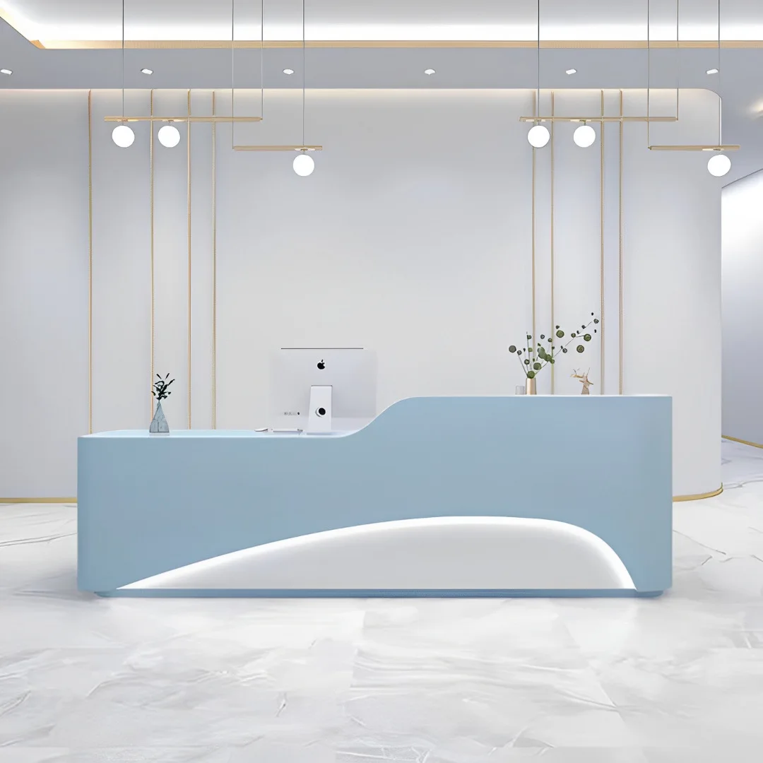 

light front desk French company hall Cream style reception front desk Beauty salon Bar modern style checkout page