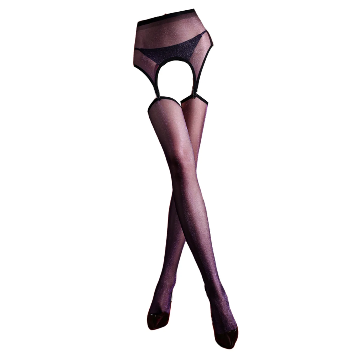 Galaxy Fine Glitter Silver Thread Ultra-thin Sexy Garter Stockings With Detachable Bodycon Skirt, Hot Girl Pure Desire Long YEW8