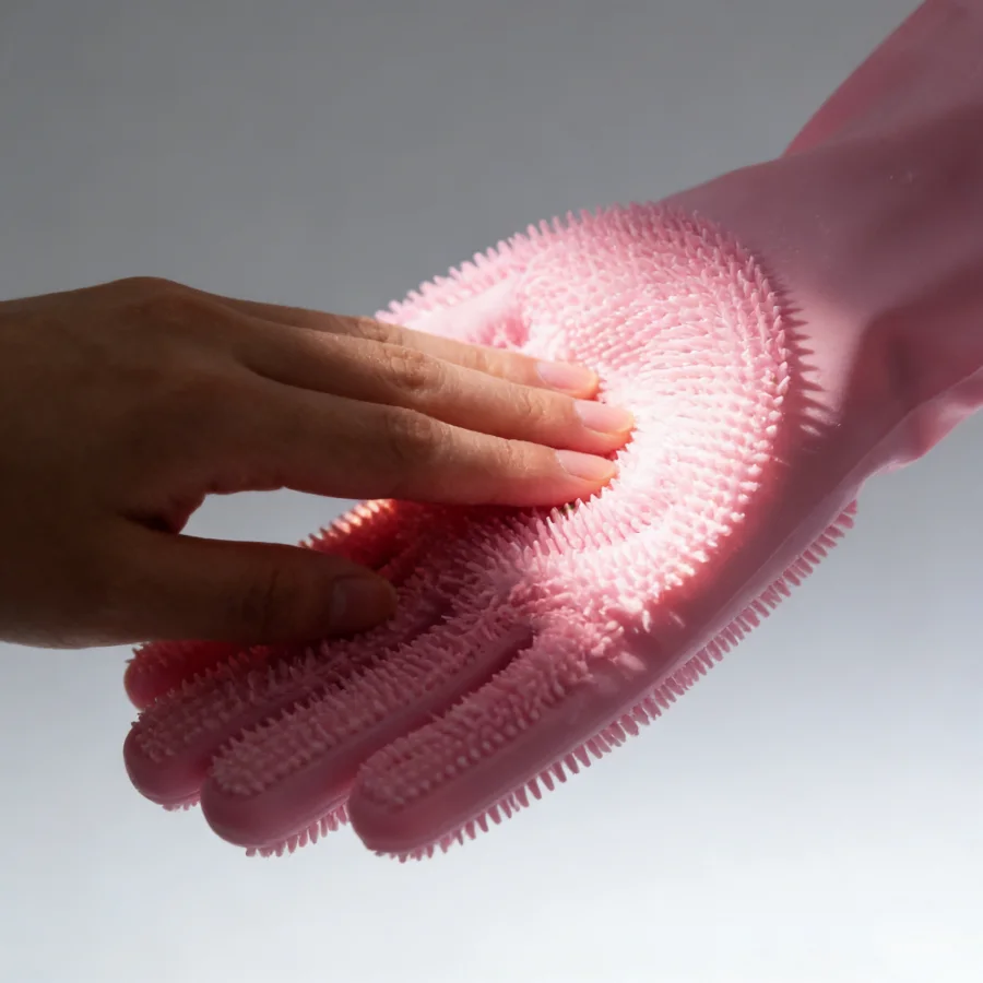 1 Pair Pink Silicone Cleaning Gloves | Non-Slip Extended Cuff Heat-Resistant | Household Kitchen Dishwashing Tool