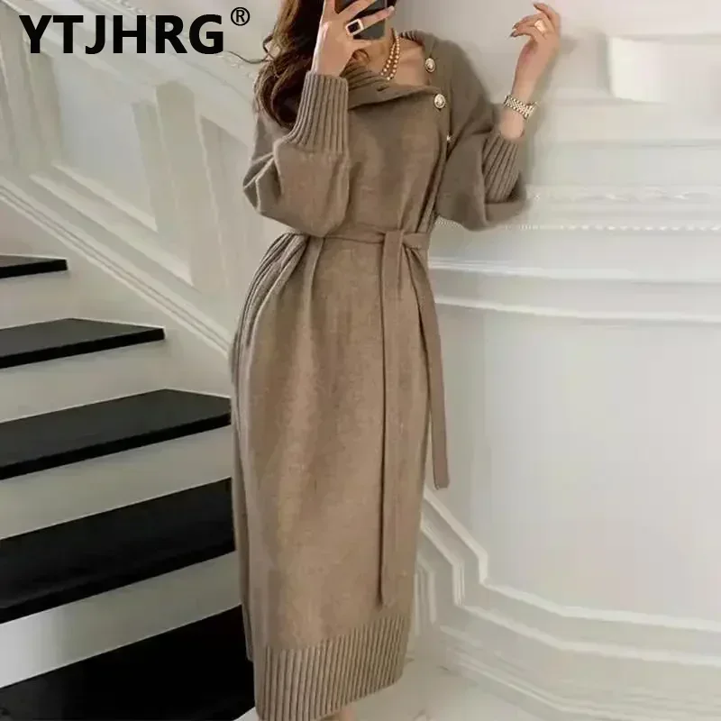 YTJHRG Women\'s Sweaters Dresses Turtleneck Knitted Female Clothing Korean Fashion Long Sleeves Streetwear 2024 New Autumn Winter