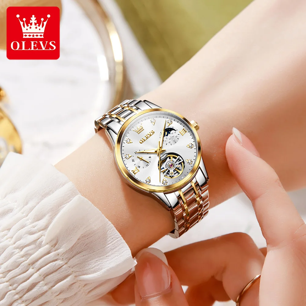 OLEVS6608 Women\'s Watches Luxury Tourbillon Style Original Automatic Mechanical Watch for Woman Waterproof Luminous Ladies Watch