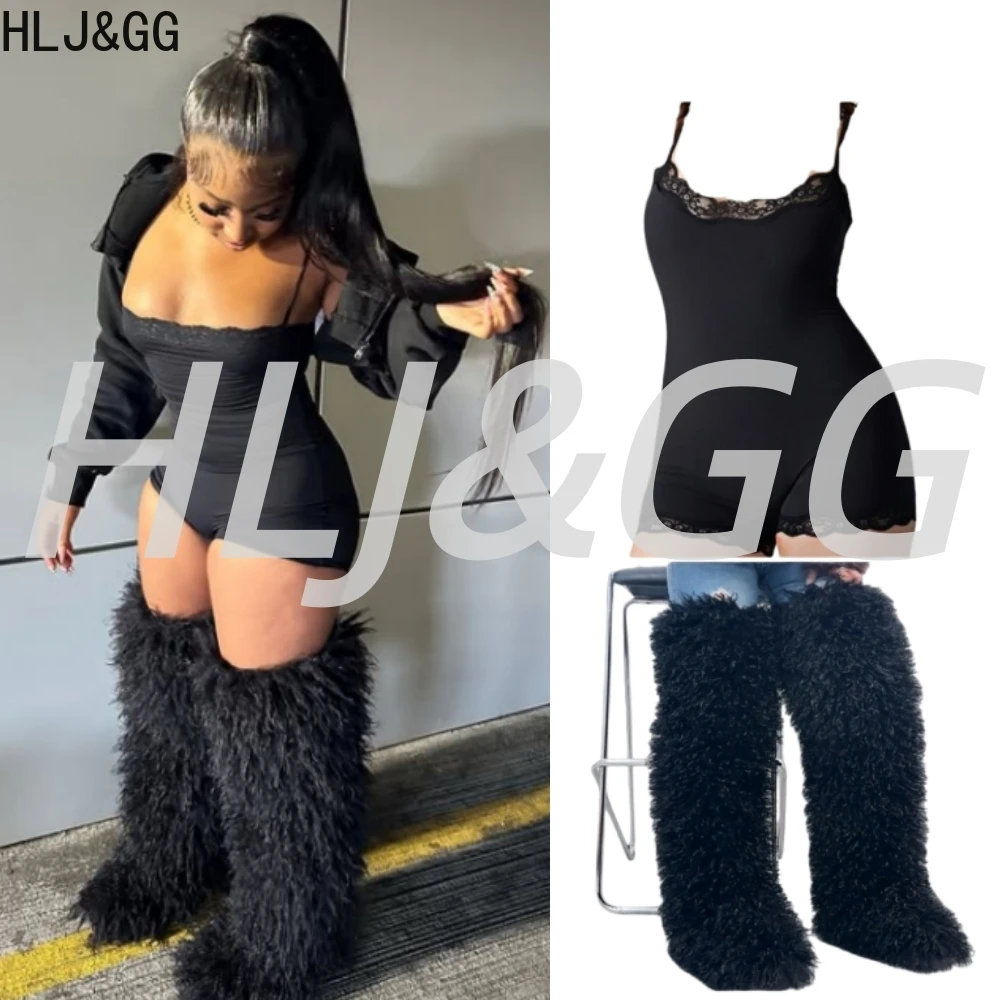 

HLJ&GG Sexy Lace Solid Bodycon One Piece Rompers Women Spaghetti Strap Sleeveless Backless Slim Jumpsuits Fashion Overalls 2025