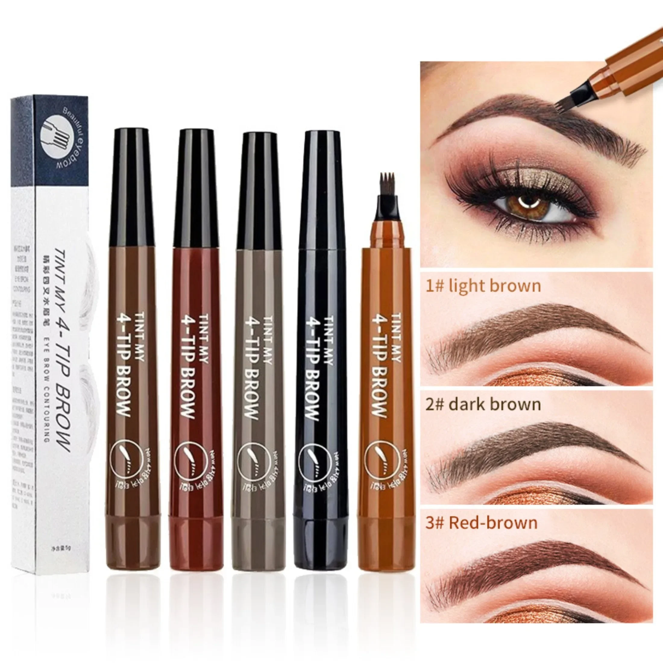 5 สี Microblading Eyebrow ปากกากันน้ํา Liquid ดินสอเขียนคิ้ว Long Lasting Eyebrow ปากกา 4 OintsEyebrow ปากกาเครื่องสําอาง