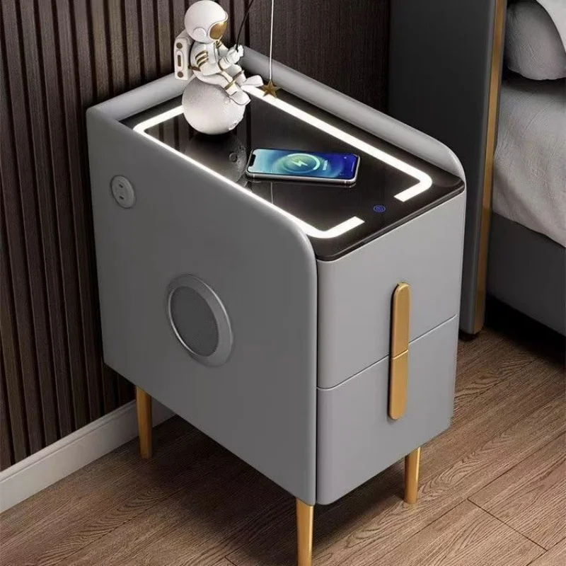 Wooden Smart Bedroom Nightstands with Wireless Charging Bluetooth Bedside Table Modern Style Multi-Function Side Table