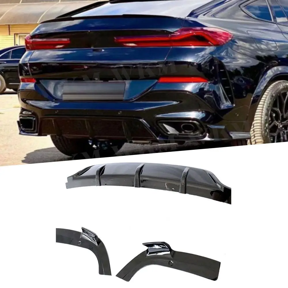 

ABS Carbon Look Rear Bumper Diffuser Lip for BMW X6 G06 M Sport 2020- 2022 Car Boot Exhaust Bracket Splitter Spoiler Gloss black