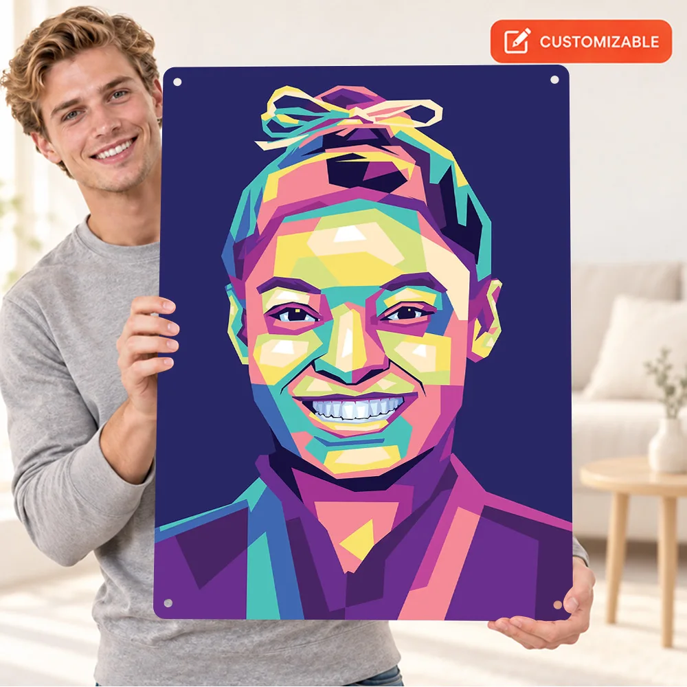 Simone Biles Gymnast Textured Metal Poster Personalized Aluminum Sign Angular Face Polygon Graphic Wall Art For Training Room