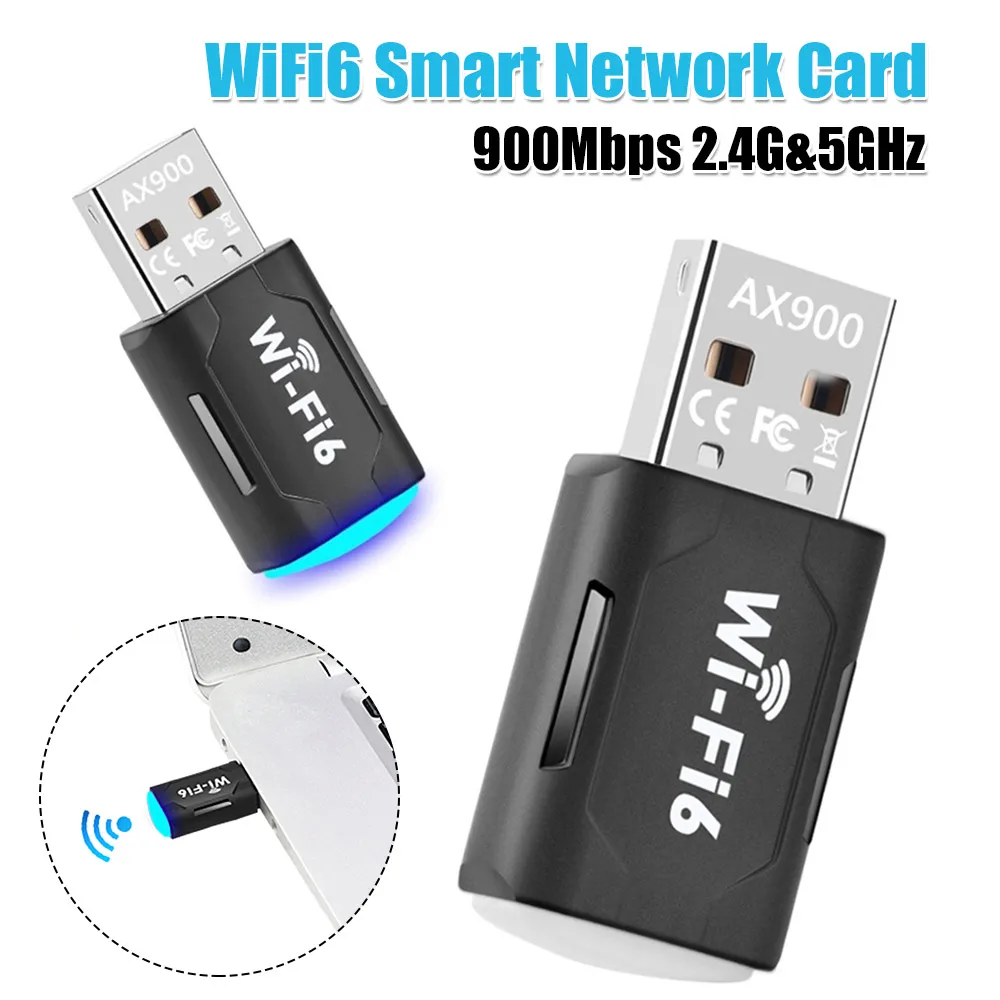 

Сетевая карта WiFi6 Smart, двухдиапазонная, без драйверов, беспроводная, 900 Мбит/с, USB-адаптер WiFi 6 для ПК