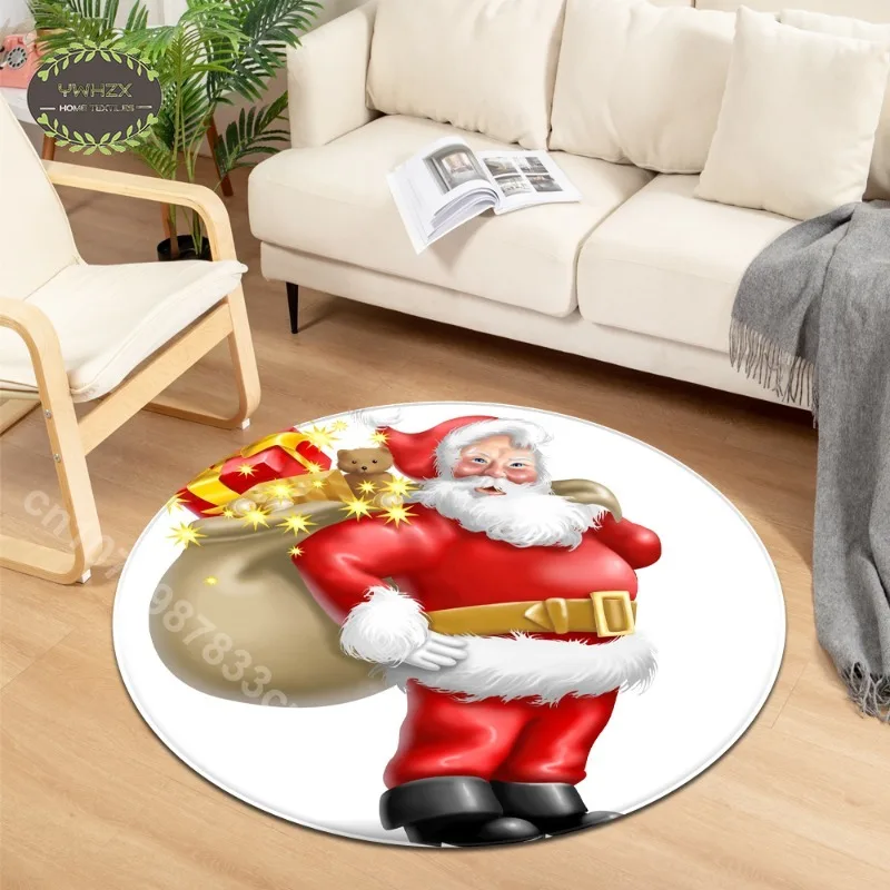 

Santa Claus Round Carpet Home Christmas Decoration Doormat Living Room Bedroom Decor Large Area Rug Kitchen Bathroom Floor Mat