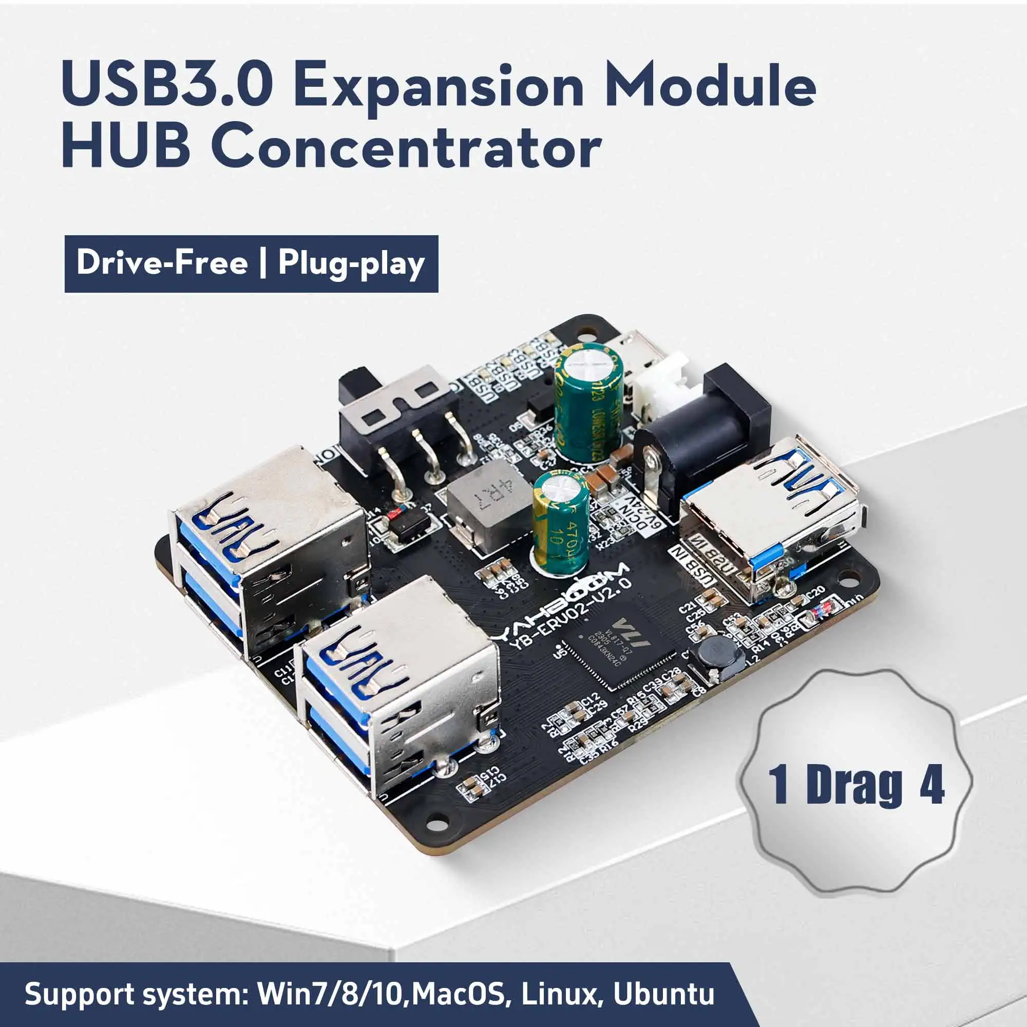 Raspberry Pi Robot USB 3.0 Expansion Board 5Gbps HUB Up to 5A Current Power for RPI 4B 3B+ Jetson ROS Robots DIY Electronic Kit