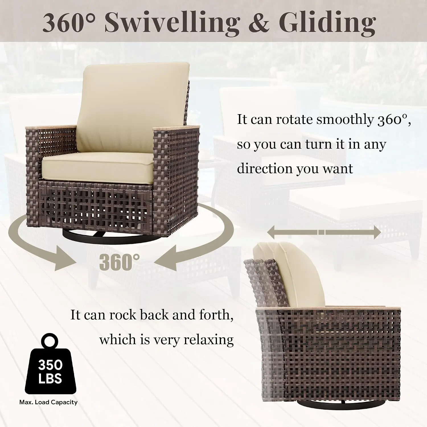 5 Pieces Patio Swivel Chairs Outdoor Bistro Set Wicker PE Rattan, Customized