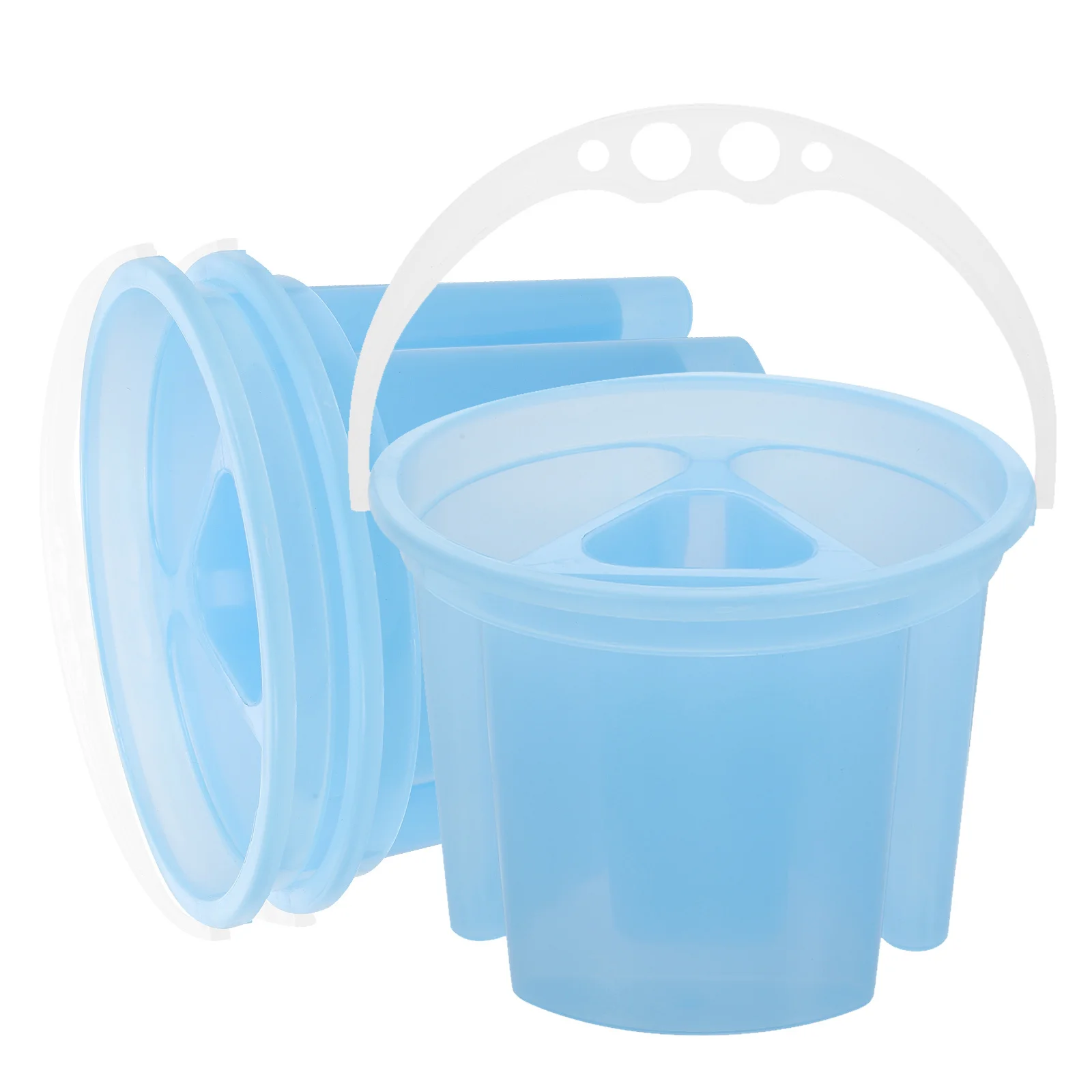 3pcs Plastic Paint Bucket Multicompartment Lightweight Portable Wide Mouth Brush Cleaning Container Stable Base For Watercolor