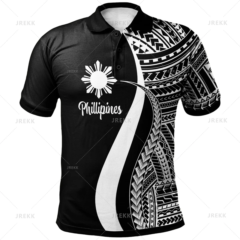 Kaus Polo pola Polinesia motif etnis Filipina cetak 3D antik kaus Polo grafis Filipina untuk Pria Atasan Polos