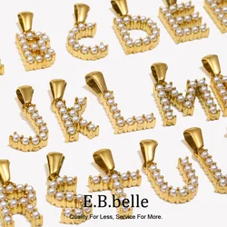 E.B.belle Stainless Steel PVD Plating 26 Initial Necklace Charm Zircon Pearl Letter Pendants For Necklace Earring Accessries