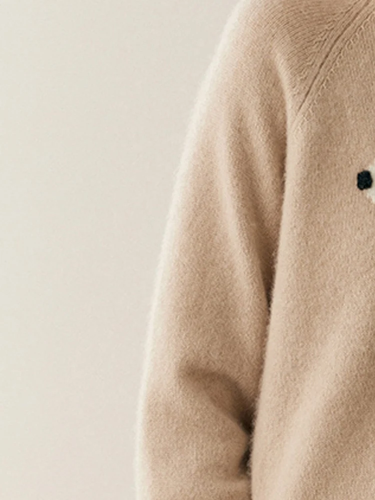 

TLOML женский 100% кашемировый свитер с круглым вырезом, ручная вышивка, пуловер с рисунком собаки, осень-зима, мягкий толстый кашемировый трикотаж, топы