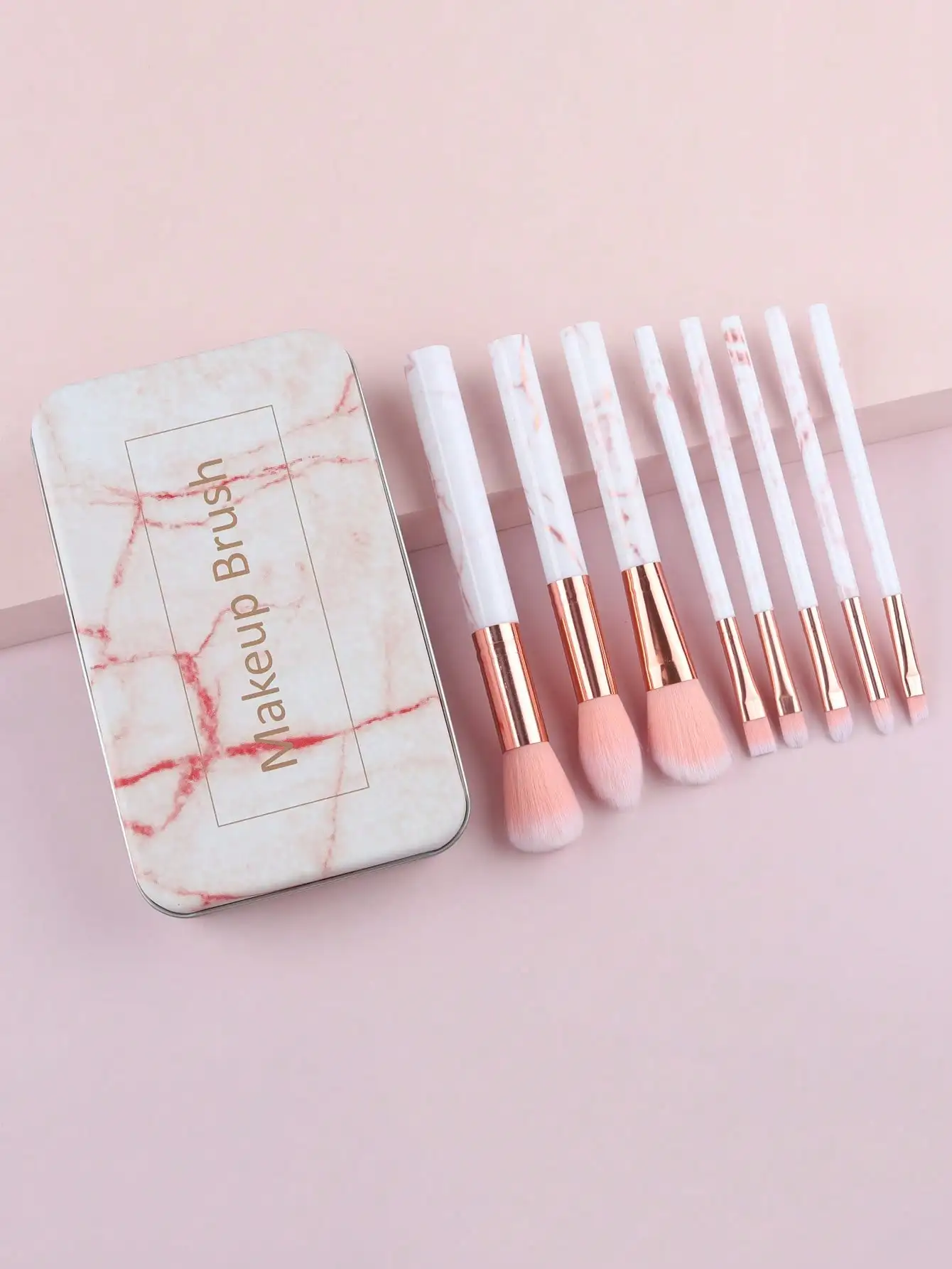 8pcs Marble Pattern Makeup Brush Set with Metal Storage Box Premium Synthetic Fiber Makeup Brushes Kit For Girls Women Travel
