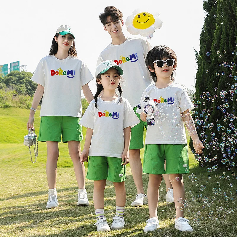 Family Matching Baby Funny Outfit Father Son Short Sleeve Tops Shorts Mother Daughter Cotton T Shirt Korean Parent-child Clothes