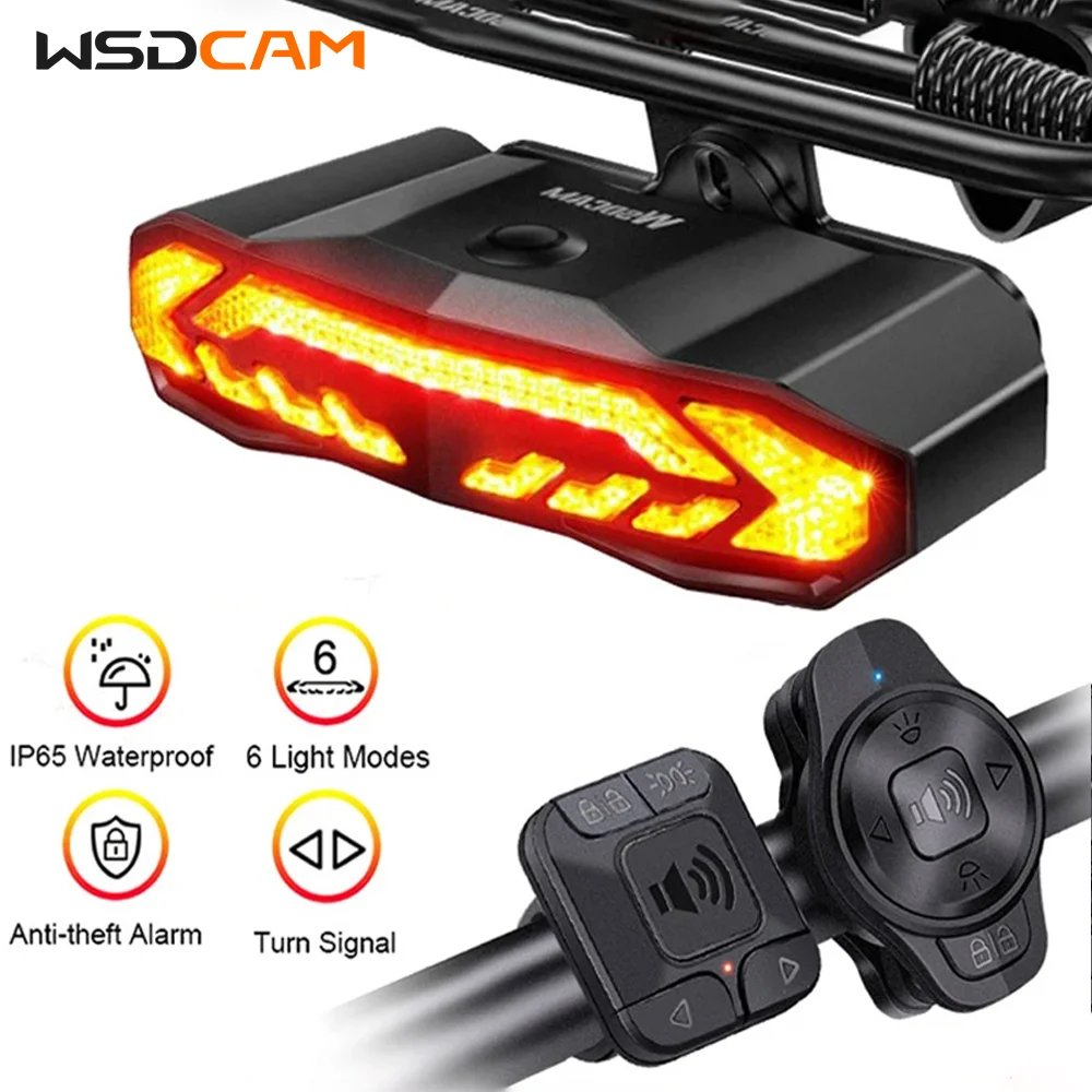 Wsdcam Smart Bike Tail Light With Turn Signal Waterproof Anti-theft Alarm Bike Brake Taillight With Rack Security Protection