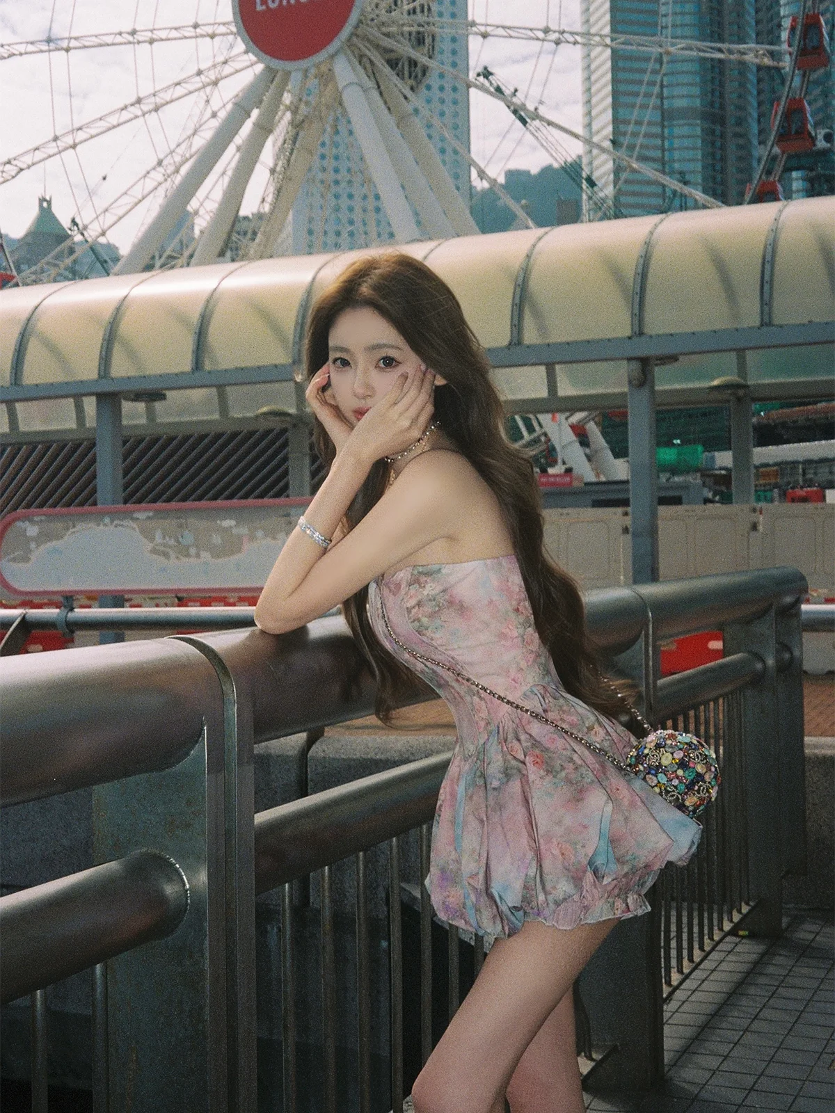 

Lanlan's Wardrobe Vintage Floral Heart Strapless Dress Shorts Set Women's Fashion Spring Collection High Waist Zipper Closure