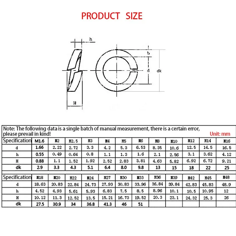 304 Stainless Steel Spring Split Lock Washer Elastic Gasket M1.6 M2 M2.5 M3 M4 M5 M6 M8 M10 M12 M14 M16 M18 M20 M22 M24 M27 M30