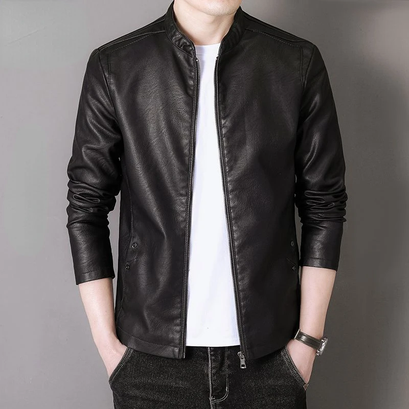 

Luxury Brand Leather Jackets Bomber Biker Jackets Men PU Leather Coat Zipper Pocket Men Clothing Long Sleeve Streetwear Slim