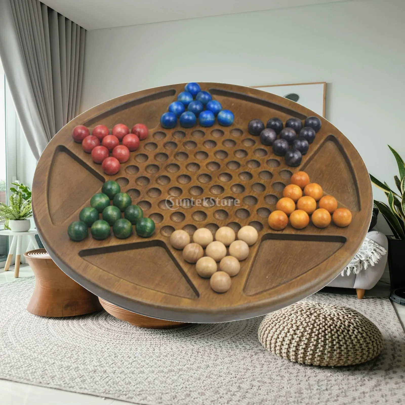 Wooden Chinese Checkers Marble Board Game Set 60 Pieces for Children Family Interactive Educational Gift