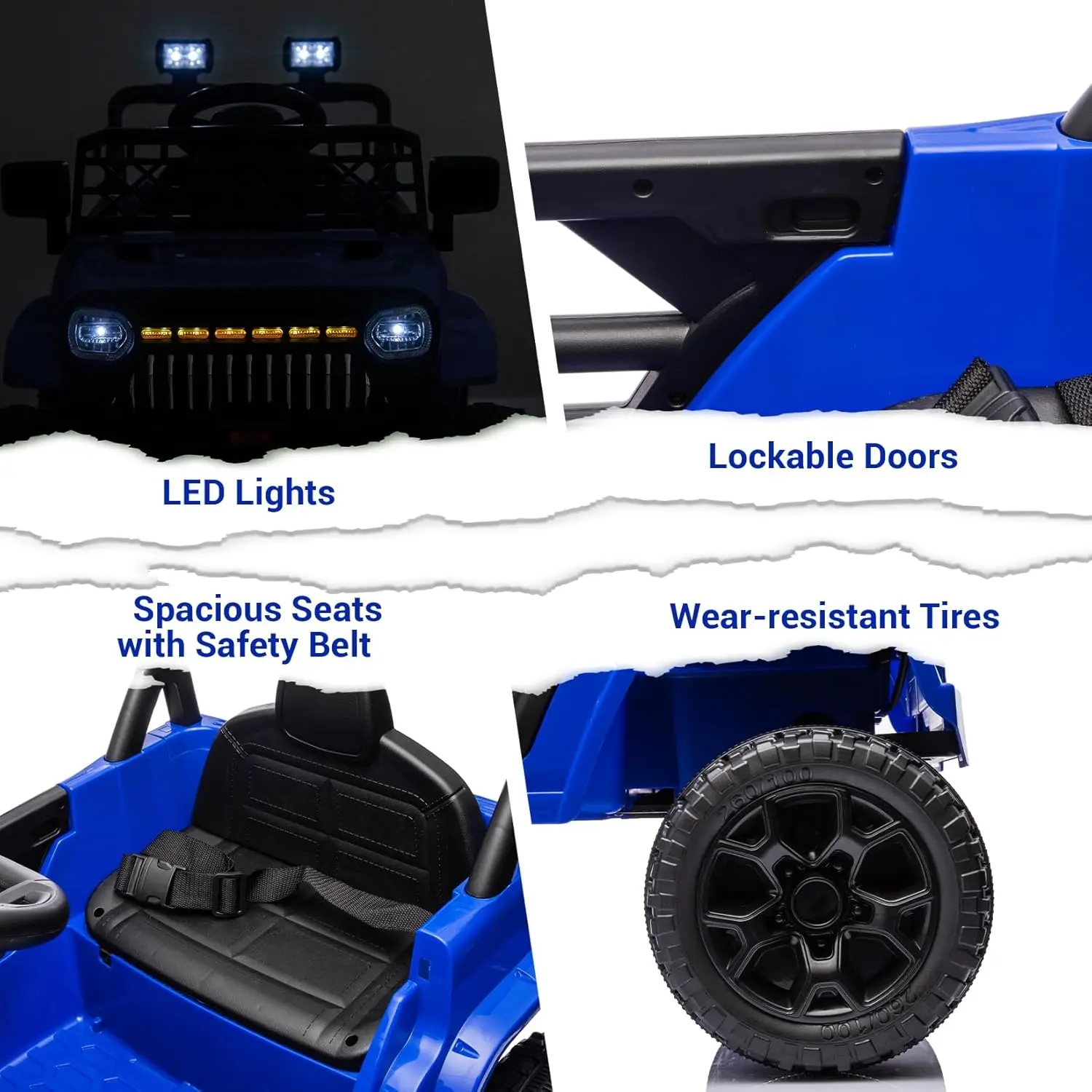 Carro infantil de 12V com controle remoto, caminhão elétrico de 4 rodas para crianças, display de bateria, suspensão de mola, luz LED