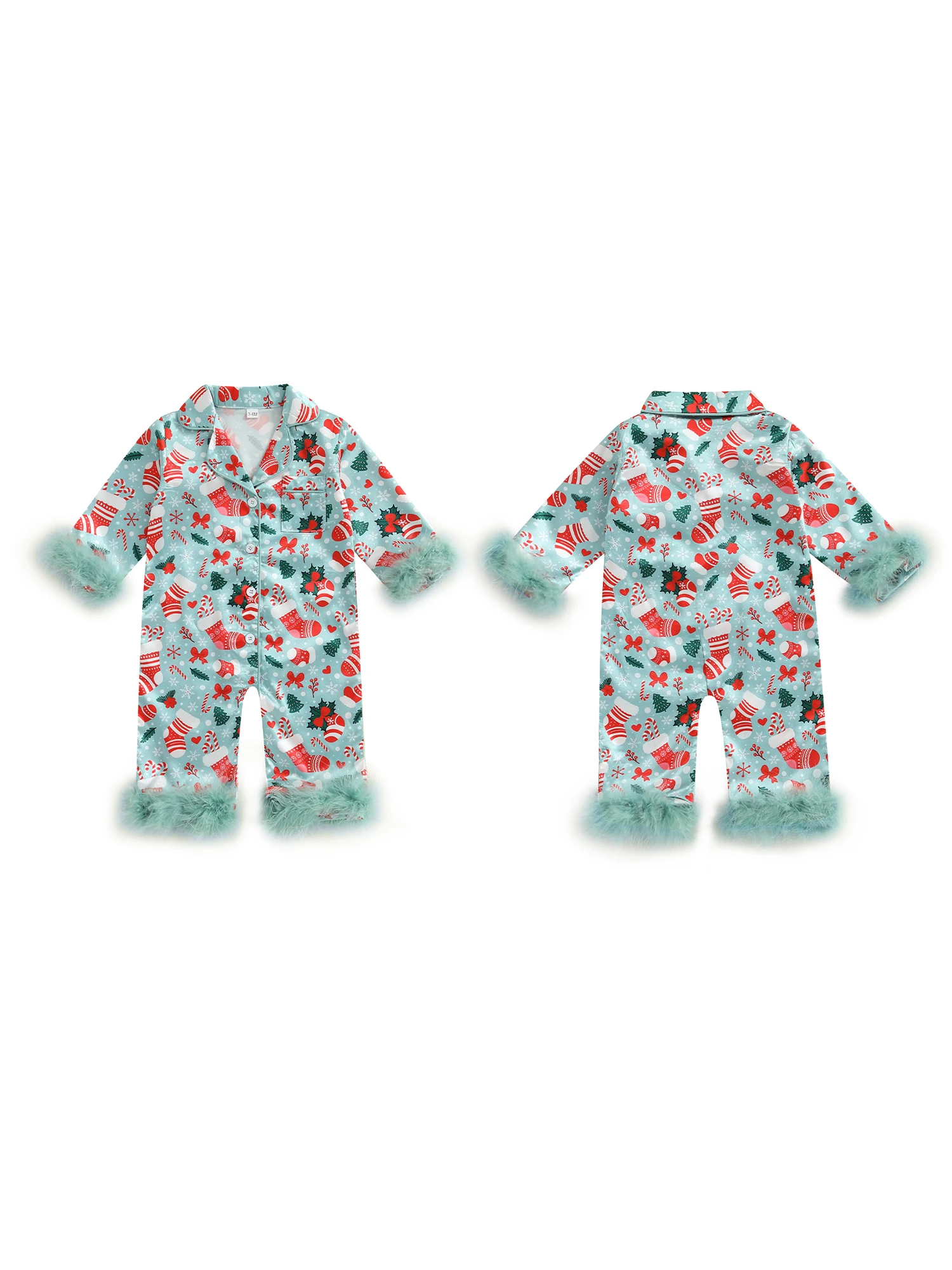 

Toddler Boy Christmas Pajamas Cozy Reindeer Tree Star Print Long Sleeve Lapel Jumpsuits Pajama with Matching Socks