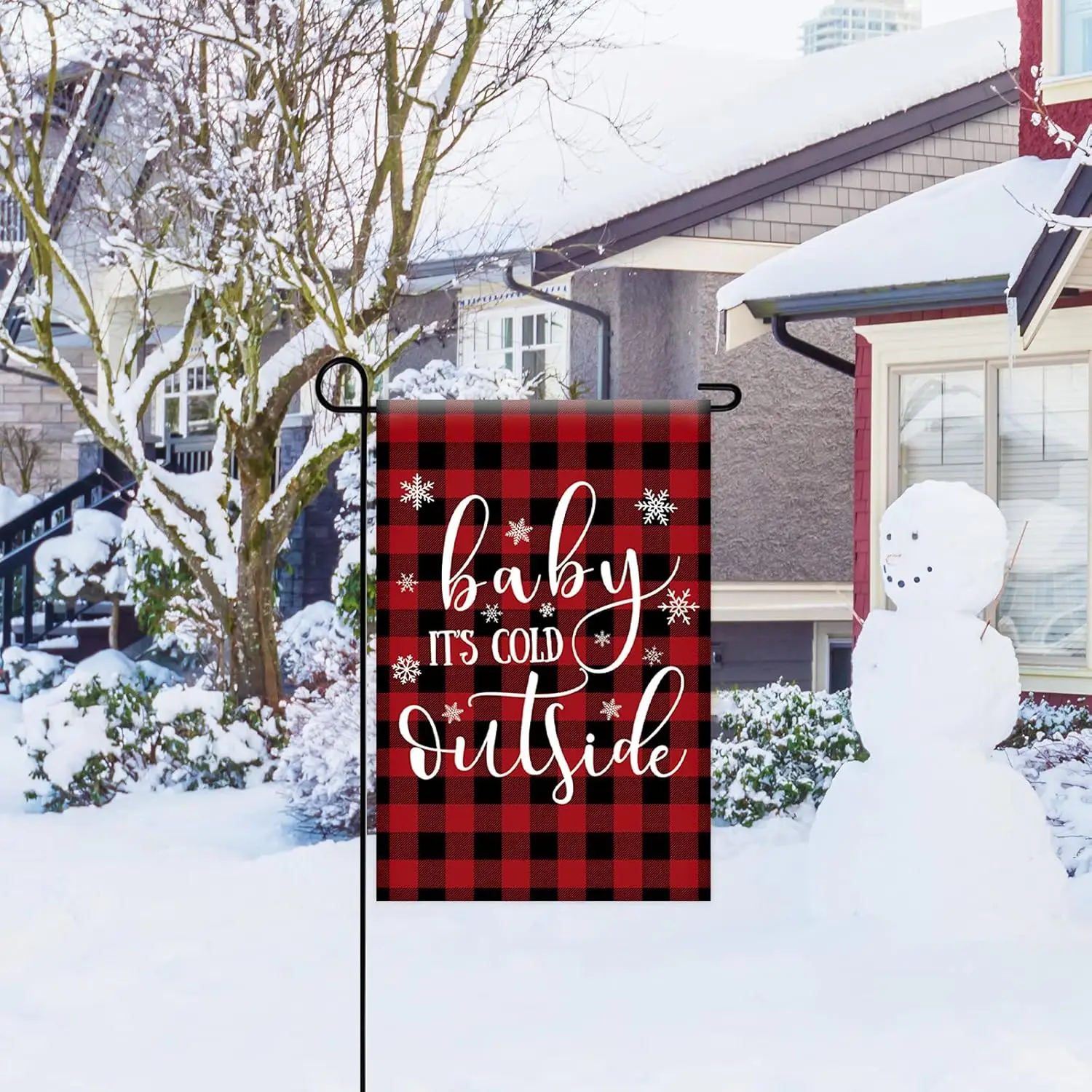 Texupday Baby It's Cold Outside Christmas Decoration Winter Buffalo Check Plaid Rustic Garden Flag Outdoor Yard Flag 12& XXP SSL