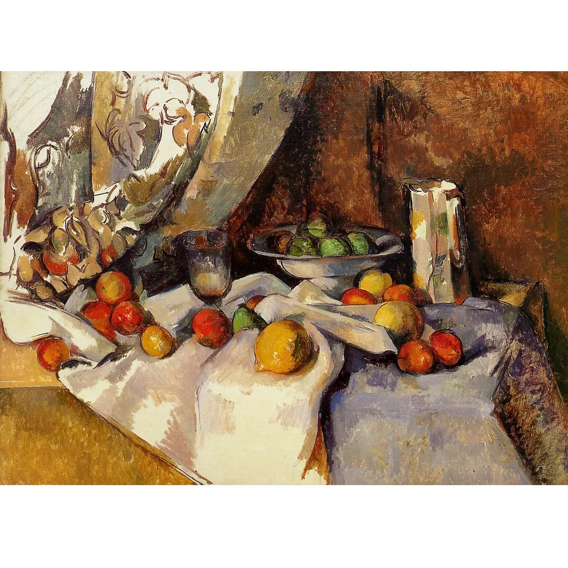 

Paul Cezanne oil painting,Still Life Post, Bottle, Cup and Fruit,Art painting on canvas,Hand painted wall art for dining room