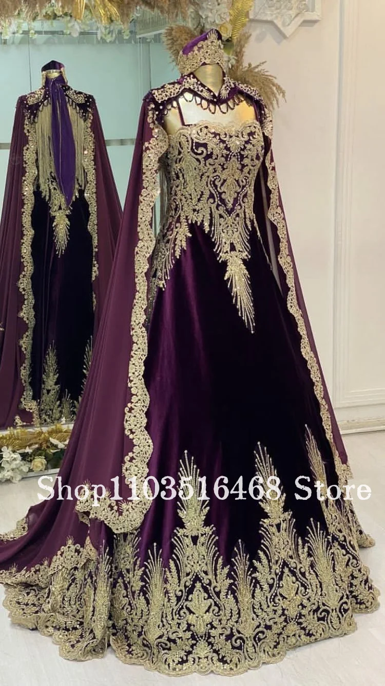 مخصص الأرجواني الفاخرة فستان الزفاف في الشرق الأوسط رائع مطرز يزين الأرجواني العربية ثوب الزفاف ثوب مسائي رسمي #1