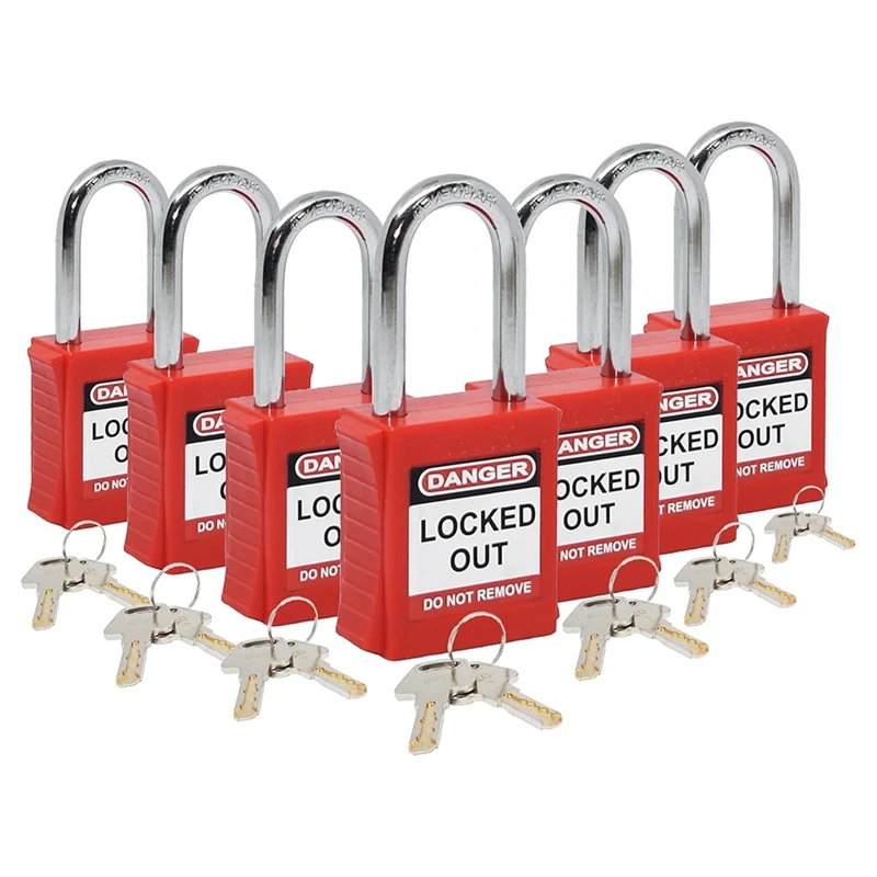 ABRU-Lockout Tagout Lock Set - 7 Red Lotolocks, Lock Out Keyed Different - Padlock With 2 Brass Red Keys Included